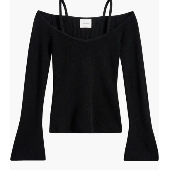 Reformation Sweaters - Reformation Romey Black Merino Ribbed Sweater Flare Sleeve Med Minimalist Luxury